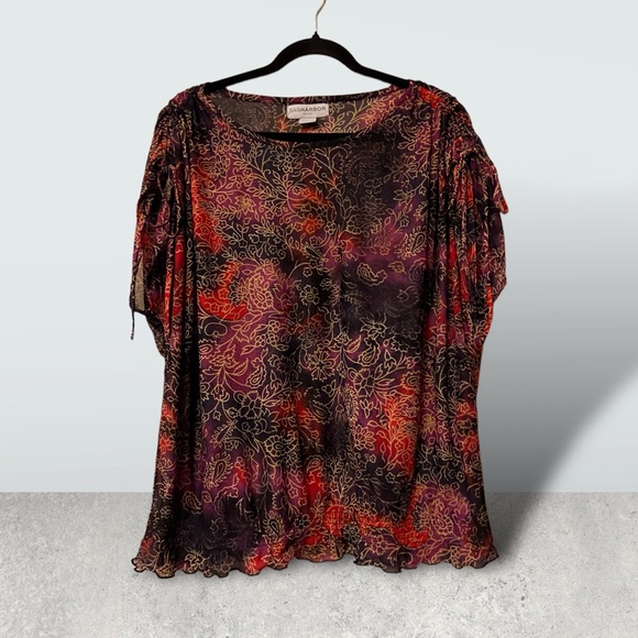 Sag Harbor Woman Purple/Black/Red w/Tan Sketch Floral/Paisley Print Top - Picture 12 of 12